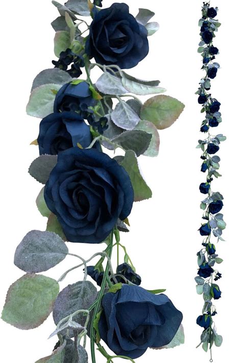 Navy Blue Flower Garland With Silver Sage Leaves Rose Etsy
