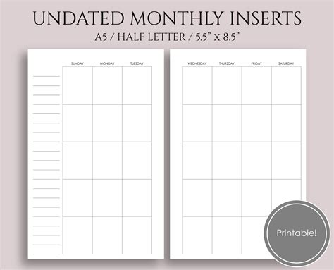 Free Printable Undated Calendar Calendar Printables Free Templates