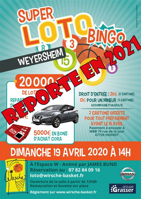 Selon les résultats du loto publiés par la française des jeux, le tirage des numéros gagnants de ce lundi 26 avril 2021 est le suivant : Loto Bingo 19 avril 2020 - Reporté en 2021 - Weyersheim Basket-Ball Basse-Zorn