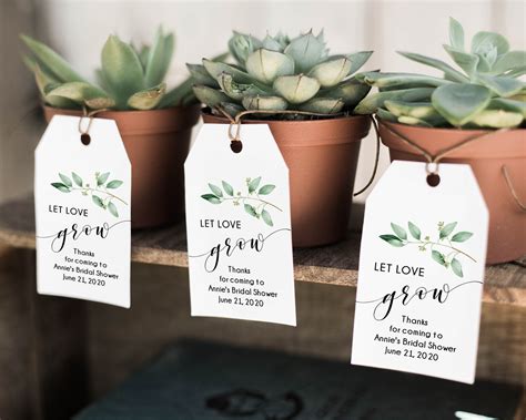 Succulent Favor Tags Bridal Shower Editable Template Greenery Etsy