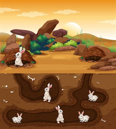Free Vector Underground Animal Hole With Many Rabbits