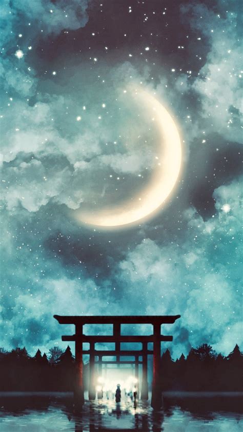 Download Wallpaper 720x1280 Fantasy Moon Gate Clouds Art Samsung