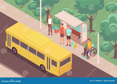 Composición Exterior De Parada De Bus Ilustración Del Vector Ilustración De Concepto