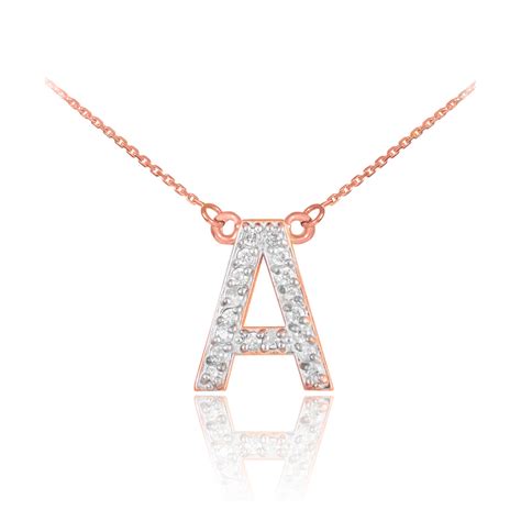 14k Rose Gold Letter A Initial Diamond Monogram Necklace