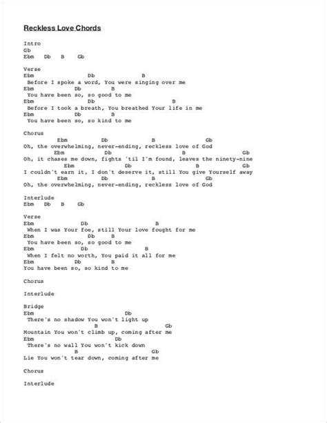 Reckless Love Chords Pdf Piano Chords Songs Guitar Chords For