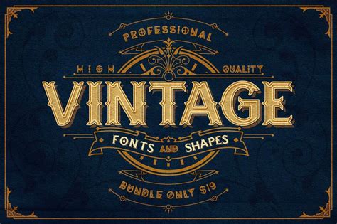Professional High Quality Vintage Fonts And Shapes Bundle Only 19