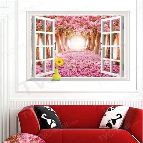 3d Window View Sakura Paradise Pvc Wall Stickers Mural Decal Wallpaper