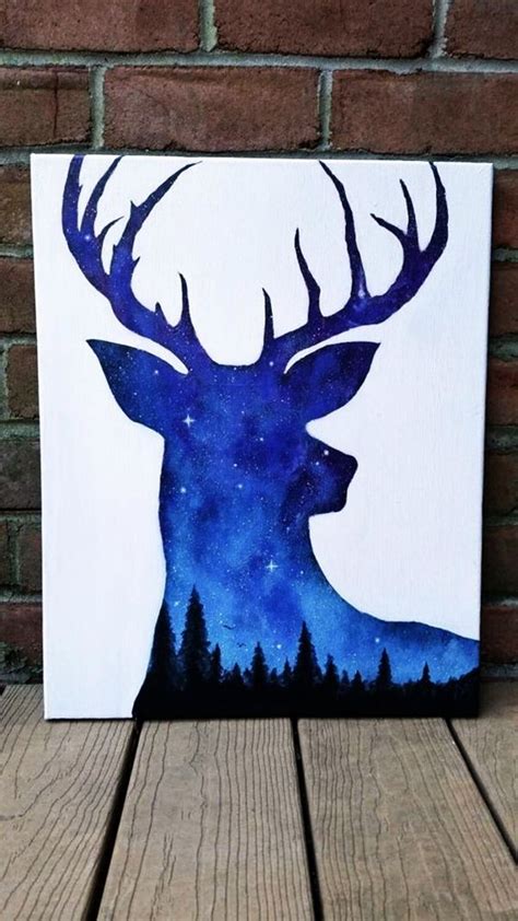 30 Best Canvas Painting Ideas For Beginners Deer Art Print Night Sky
