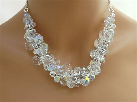 Chunky Clear Crystal Necklace Swarovski Bridal Cluster Etsy