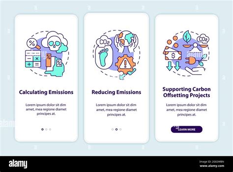 Carbon Offsetting Steps Onboarding Mobile App Page Screen With Concepts