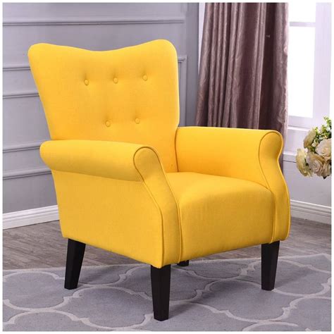 Belleze Modern Accent Chair Roll Arm Wood Leg Linen Citrine Yellow