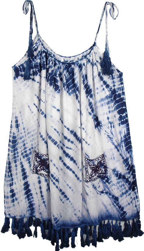 Sale1499 Funky Navy Blue Tie Dye Tassel Dress Dresses Blue New