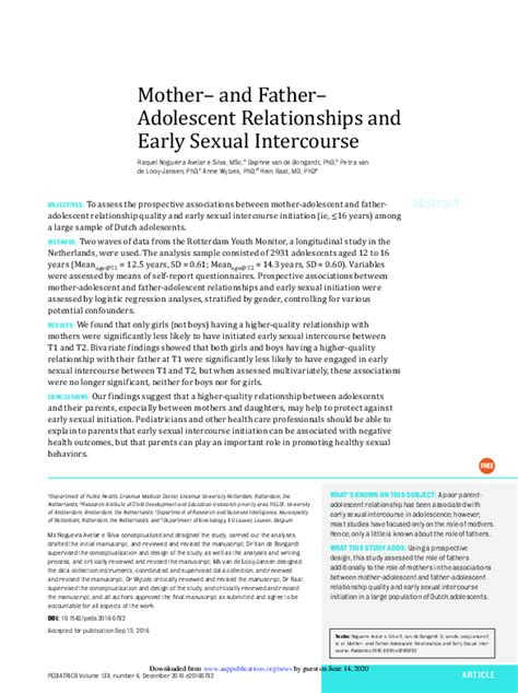 Pdf Mother And Father Adolescent Relationships And Early Sexual Intercourse Raquel Nogueira