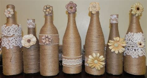 These Are Wine Bottles Wrapped In Twine With Burlap Ribbon Lace And