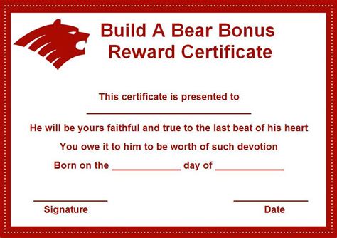 Build A Bear T Certificate Template