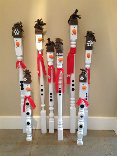 Super Cute Snowmen Up Cycled Stair Spindles Buttons And Fleece Scraps