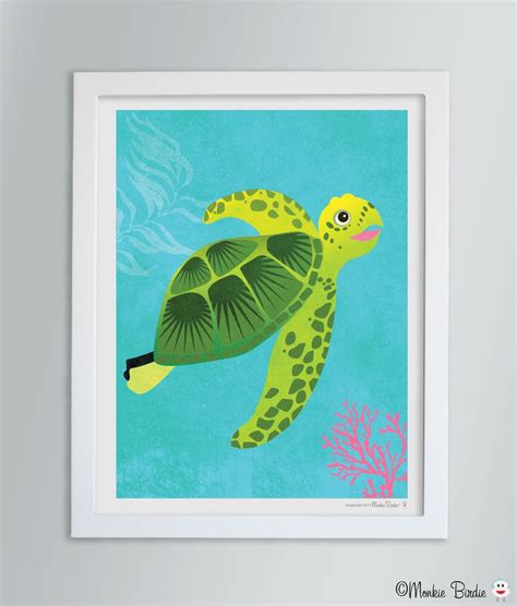 Turtle Nursery Art Print Turtle Nursery Nursery Art Mermaid Wall Art