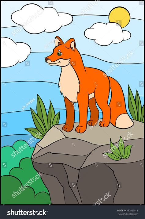 Coloring Pages Wild Animals Little Cute Foxes Royalty Free Stock