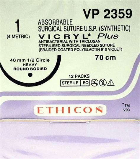 Ethicon Vicryl Plus Sutures Usp 1 12 Circle Round Body Heavy Vp 2359