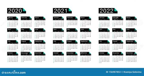 Calendar 2020 2021 And 2022 Week Starts On Sunday Basic Business