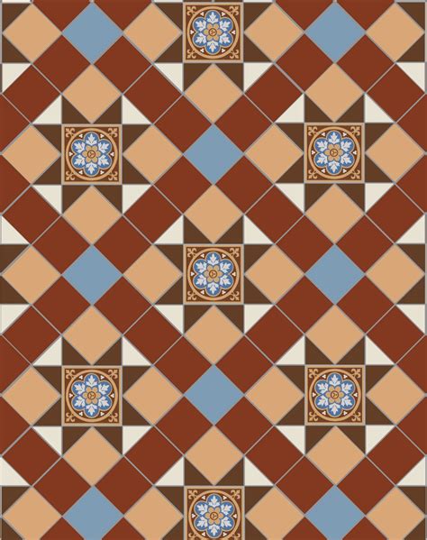 Original Style Victorian Floor Tiles Blenheim Pattern 5 Colourredblue