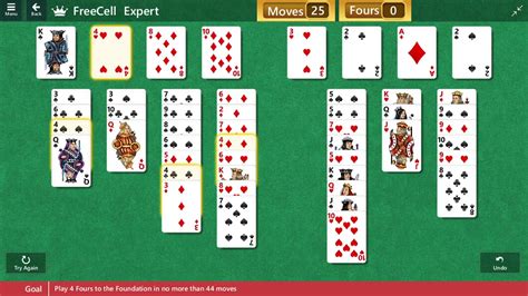 Star Club Classic Freecell Expert Clear 4 Fours From The Board In