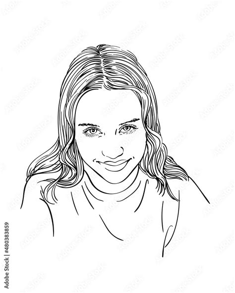 Beautiful Teenage Girl Portrait With Cute Look Vector Sketch Hand