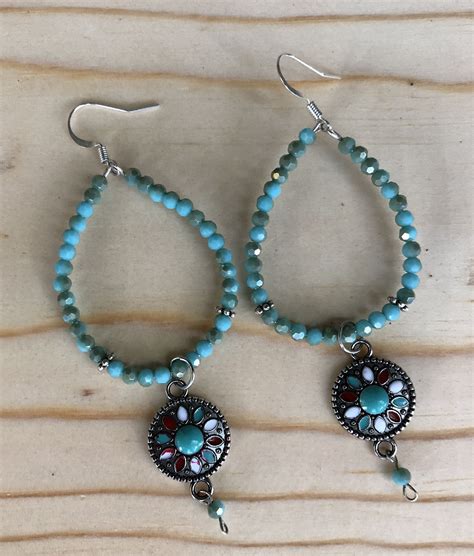 Turquoise Glass Beads Hoop Earrings By Gypsyheartgirls On Etsy Beaded