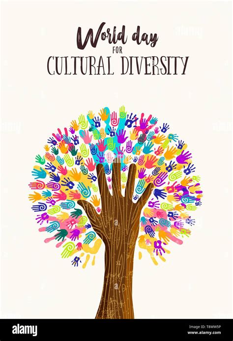 Cultural Diversity Day Poster Illustration Tree Made Of Human Hand