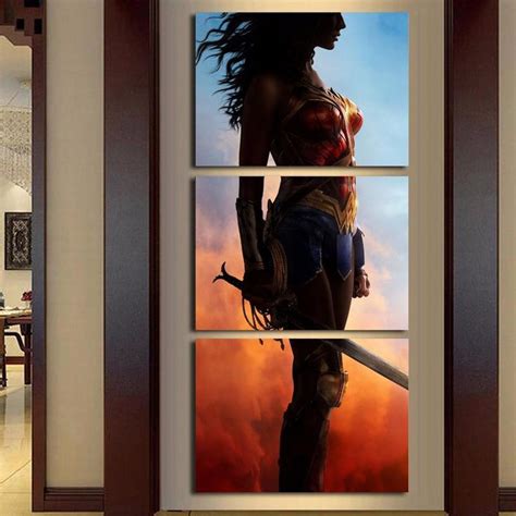 Large Framed Wonder Woman Three Piece Canvas Wonder Woman Wall Art Wall Art Pictures Online