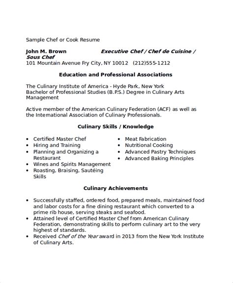 Free 9 Sample Chef Resume Templates In Ms Word Pdf