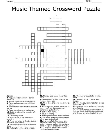 Music Themed Crossword Puzzle Wordmint
