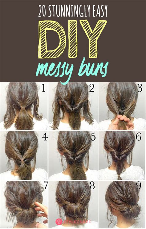 20 Stunningly Easy Diy Messy Buns Hair Styles Medium Hair Styles
