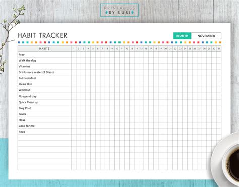Habit Tracker A4 Printable Editable Habits Tracker Healthy Etsy Australia