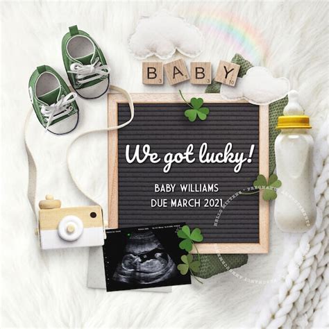 St Patricks Baby Pregnancy Announcement Digital Due March