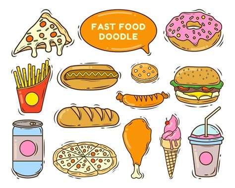 Set Of Hand Drawn Fast Food Cartoon Doodle Set 2550185 Vector Art At