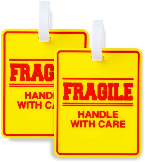 2 Pack Bright And Large Luggage Tags Fragile Handle With Care
