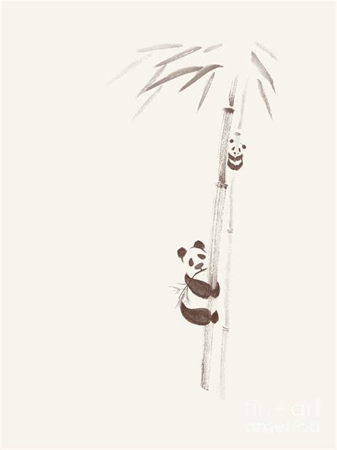 Cute Pandas Climbing Bamboo Trees Artistic Illustration Design O Mixed