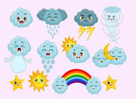 BUY 4 GET 50 OFF Cute Weather Clipart Kawaii Weather Clip Art