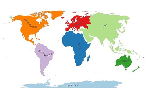 World Map With 7 Continents And 5 Oceans Map Of World