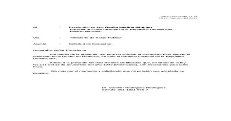 Modelo Carta Dirigida Al Presidente De La Republica Dominicana Para