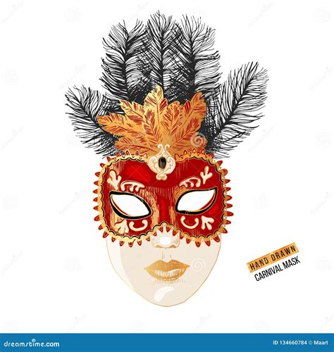 Hand Drawn Venetian Carnival Face Mask Stock Vector Illustration Of