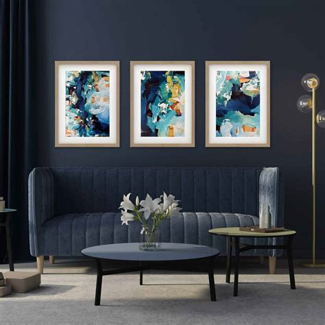 Blue Abstract Wall Art Prints Set Of Three Artwork By Abstract House ...