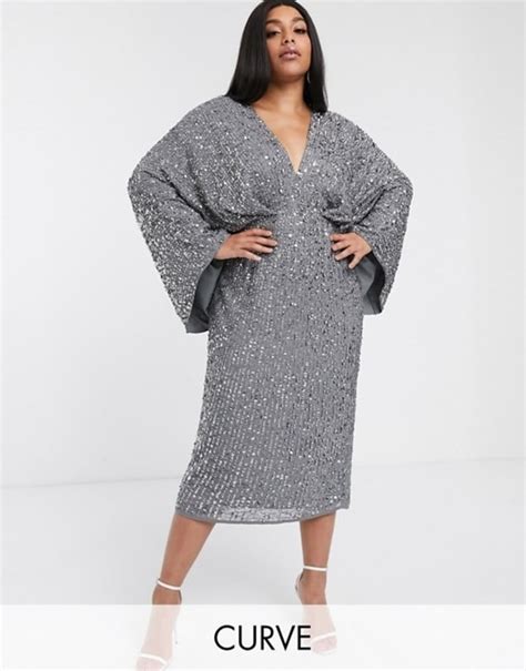Asos Edition Curve Sequin Kimono Midi Pencil Dress Chic Affordable