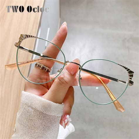 two oclock cat eye glasses frames for women metal spring hinge eyeglass frame female 0 diopter