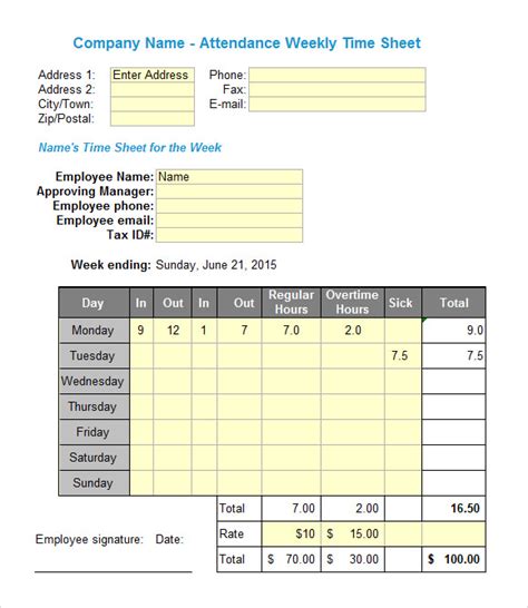 Timesheet Template Excel Timesheet Template Excel Templates Business