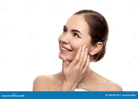Beauty And Spa Concept Woman With Clean Fresh Skin Touch Face Facial