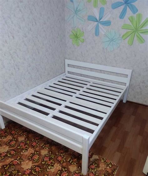 Ліжко біле двоспальне з масиву дерева Лілея Кровать белый цвет дерево