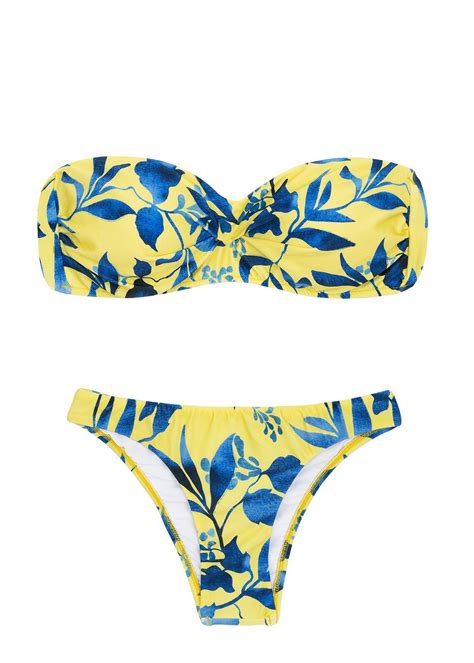 Plant Yellow Fixed Brazilian Bikini With Bandeau Top Lemon Flower