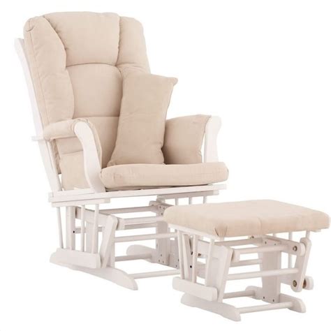 Glider chair/ rocking chair and ottoman in cherry/beige. Stork Craft Tuscany Glider and Ottoman in White with Beige ...